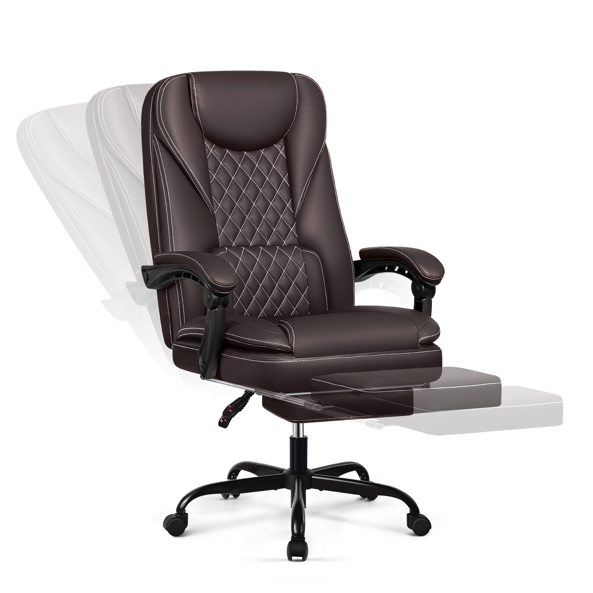 Bürostuhl ergonomischer Schreibtischstuhl bis 140°mit Fußstütze Kopfstütze Wippfunktion Drehstuhl Chefsessel Kunstleder, Grau