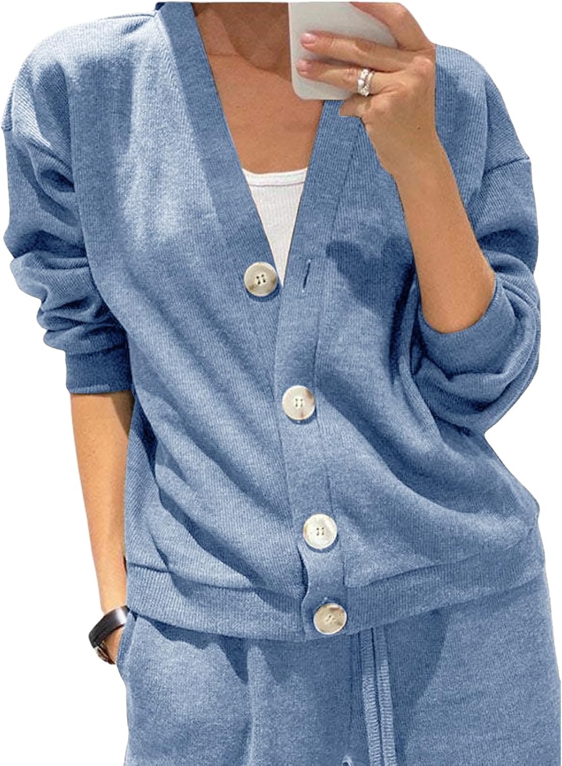 Two Piece Lounge Sets for Women Button Down Shirts Jackets Wide Leg Pants Tracksuit Matching Winter Clothes