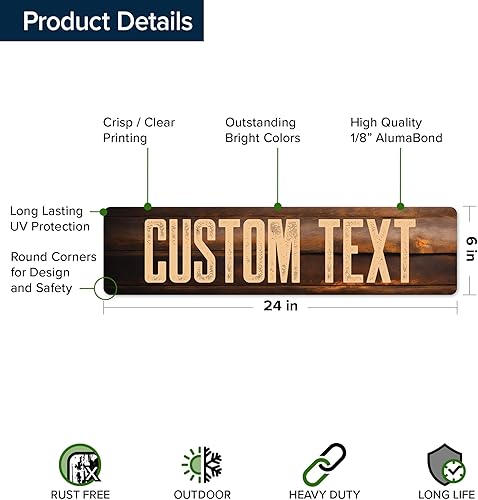 Miniatura 6 de My Sign Center - Letrero personalizado, 11 colores de fuente, 13 estilos de fuente, 4 opciones de agujero, 22 tamaños, 6 x 24 pulgadas, sin óxido,