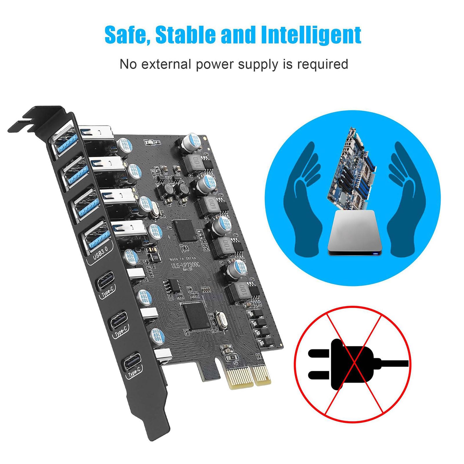 Carte PCIe USB 3.1 en métal offrant 4 A et 3 ports de type C Vitesse 20 Gbit/s pour une transmission de données haute performance PCIe vers adaptateur