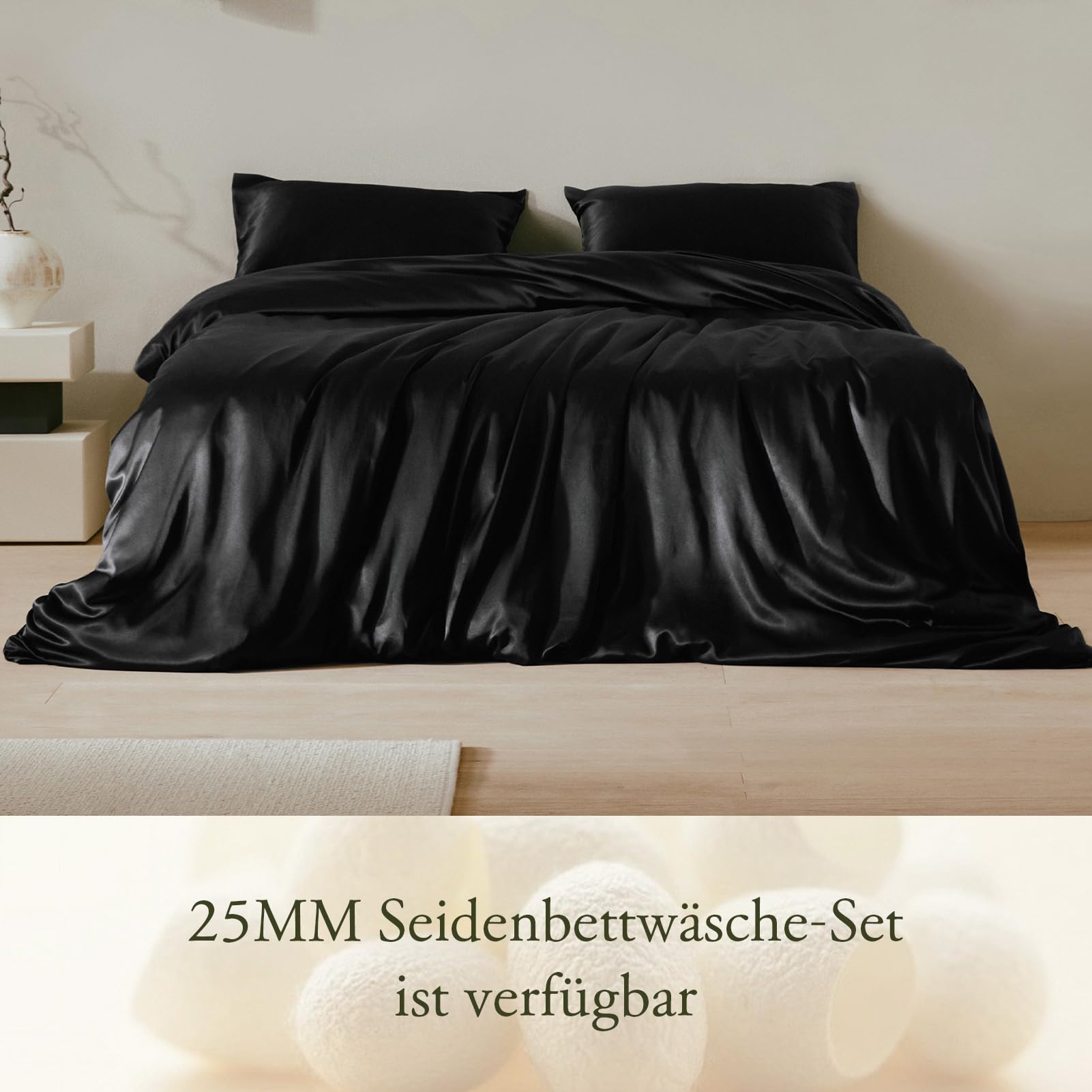 LilySilk Jedwabna poszewka na poduszkę, 25 momme, z zakładką, 1 sztuka, w 100% wysokiej jakości jedwab morwowy, opakowanie, wielokrotnego użytku, 80 x 80 cm, czarna