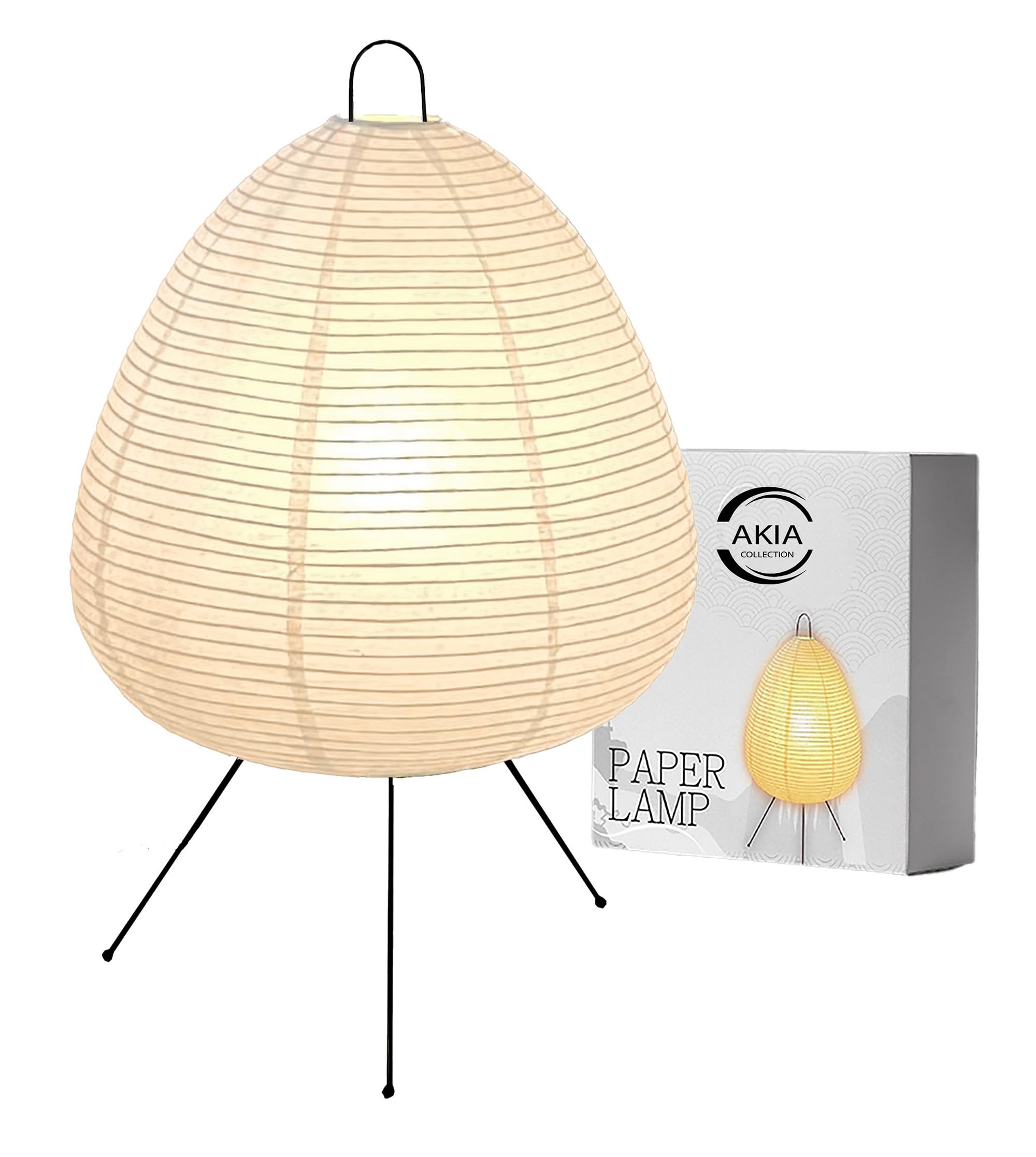 Noguchi Akari Rice Paper Lantern Lamp – Dimmable Japanese Table Lamp with Washi Paper Shade, Bulb Included – Japandi Bedside, Desk Light