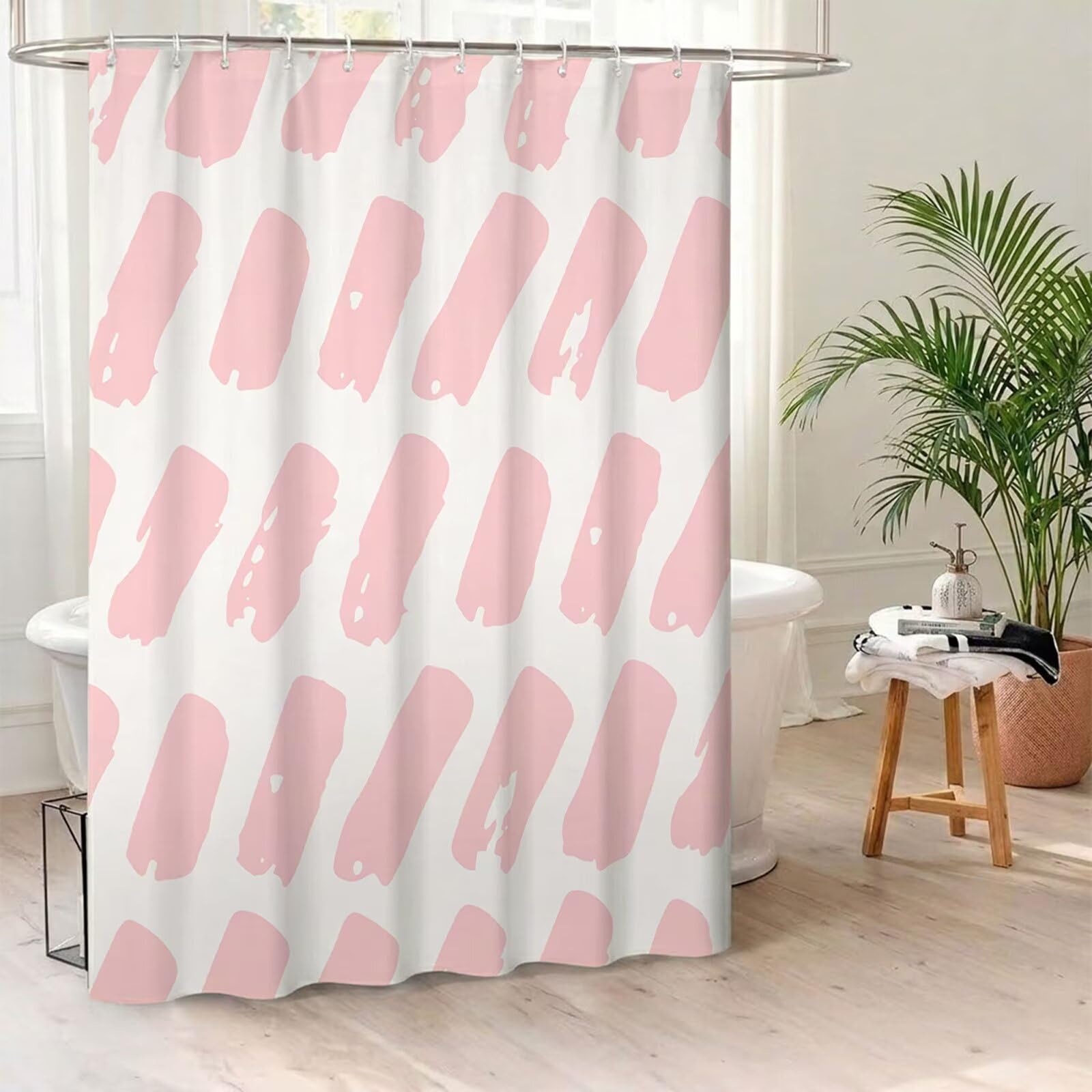 Rideau de Douche 180x240 cm - Tissu Polyester Imperméable Anti-Moisissure - 12 Anneaux Inclus - Ourlet Lesté pour Stabilité - Lavable en Machine - Idéal de Baignoire et Douche - Rose & Blanc Y1#535