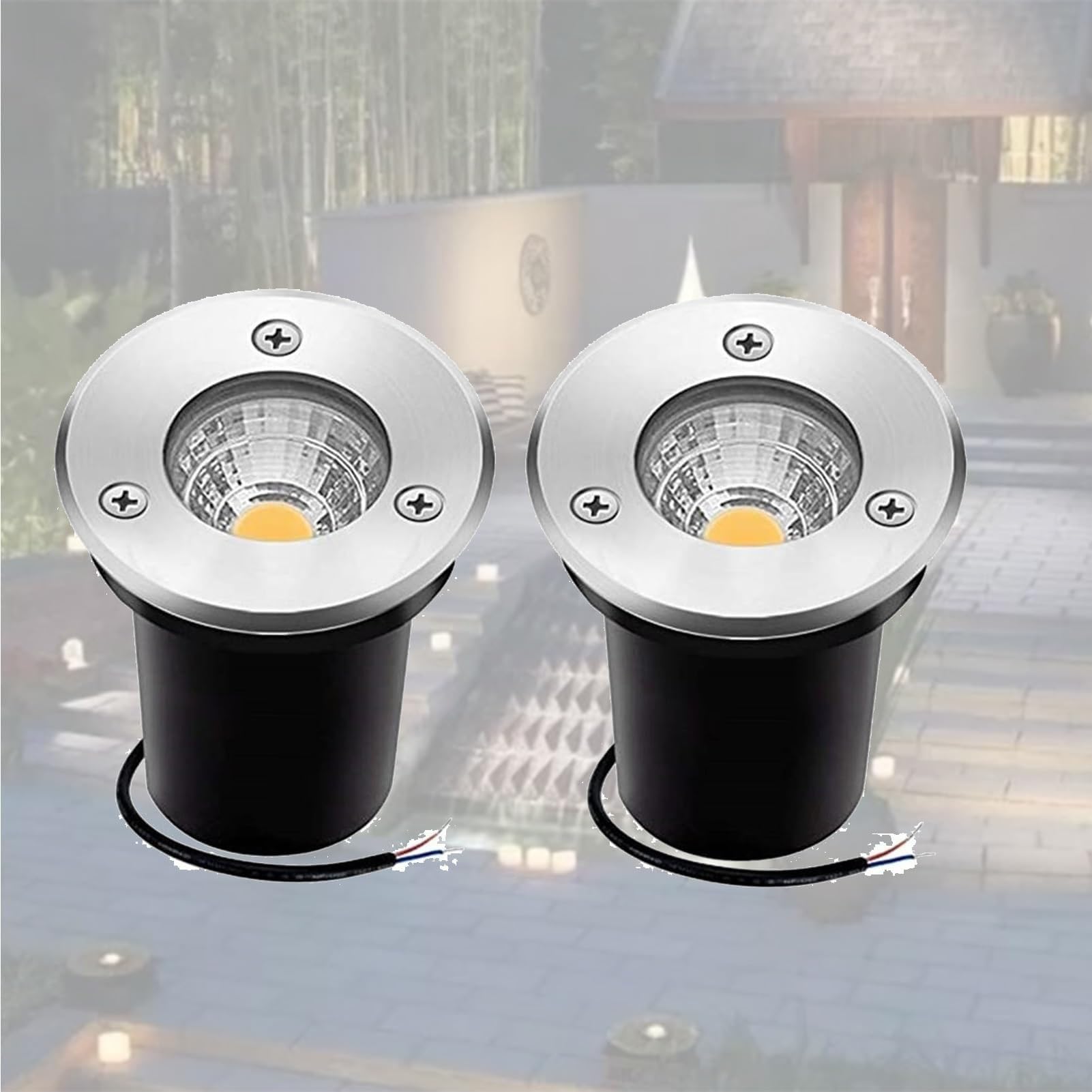 2pcs Ground LED Landscape Lights - Outdoor Buried Lights, 12/24V COB Underground Light, IP65 Waterproof Recessed In-Ground Lamp For Garden, Yard, Driveway, Deck, Pathway Round Landscape Lamp ( Color :