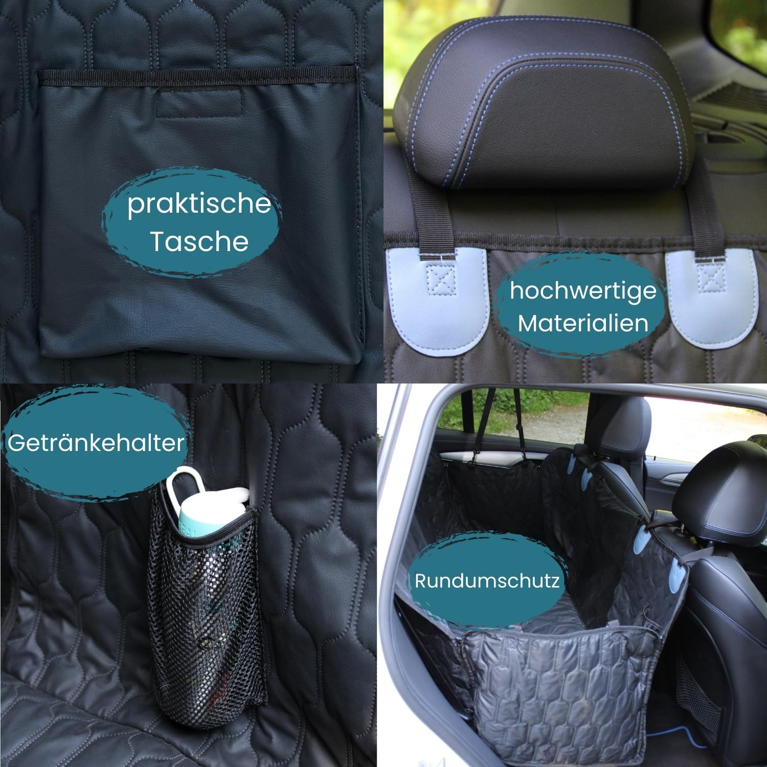 Hundedecke Auto Rückbank - Autoschondecke Hund Rücksitz in edler Lederoptik- ISOFIX-kompatibel, rutschfest, wasserabweisend und pflegeleicht - Universalgröße
