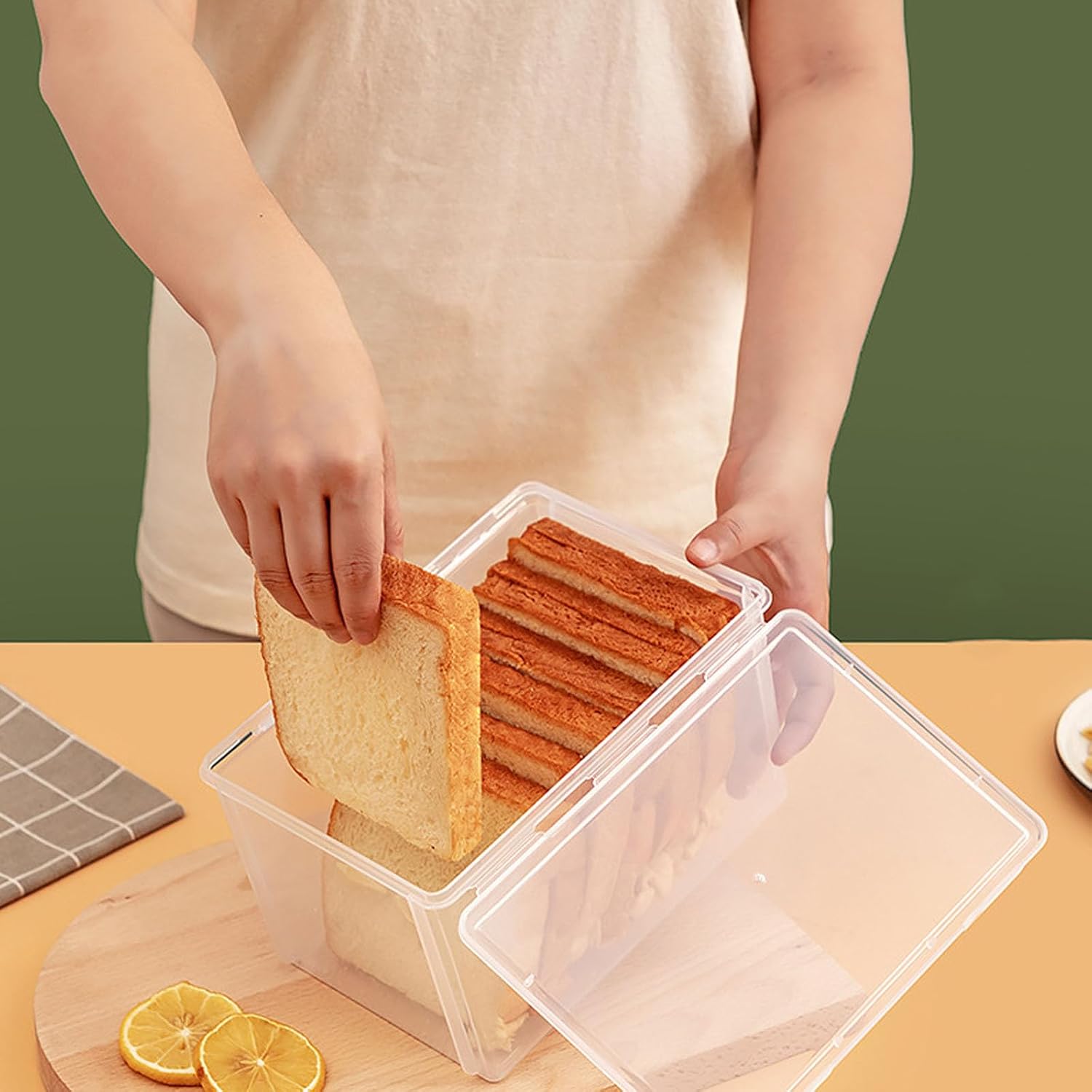 BETOOKY Medium Plastic Bread Box with Lid, Fridge Bread Storage Case for Home Kitchen Toast and Cake Organizer