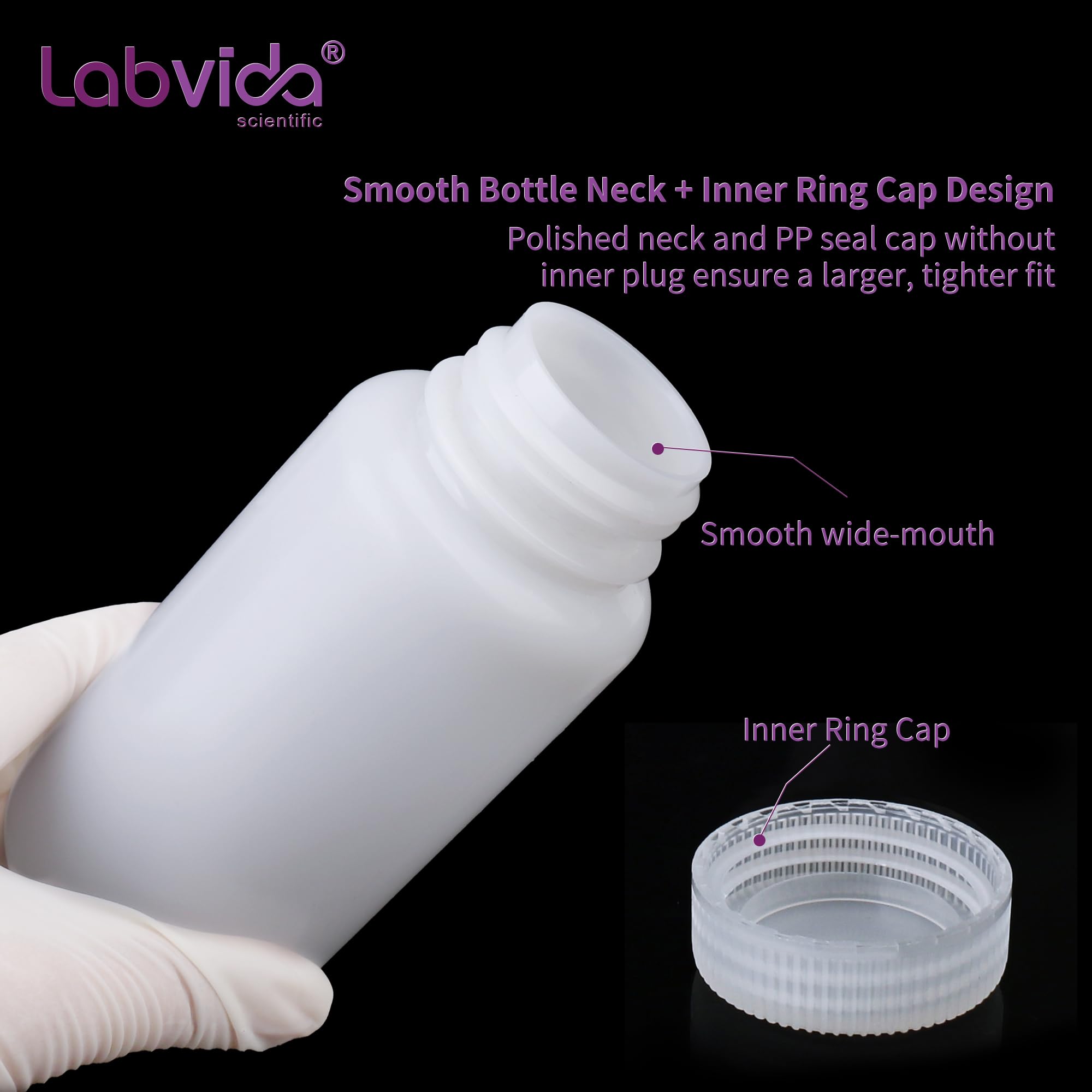 LVAN004 - Botella redonda de plástico para reactivos de polietileno de alta densidad de boca ancha, 2 unidades de 1000 ml, contenedor de almacenamiento de sellado de muestras para