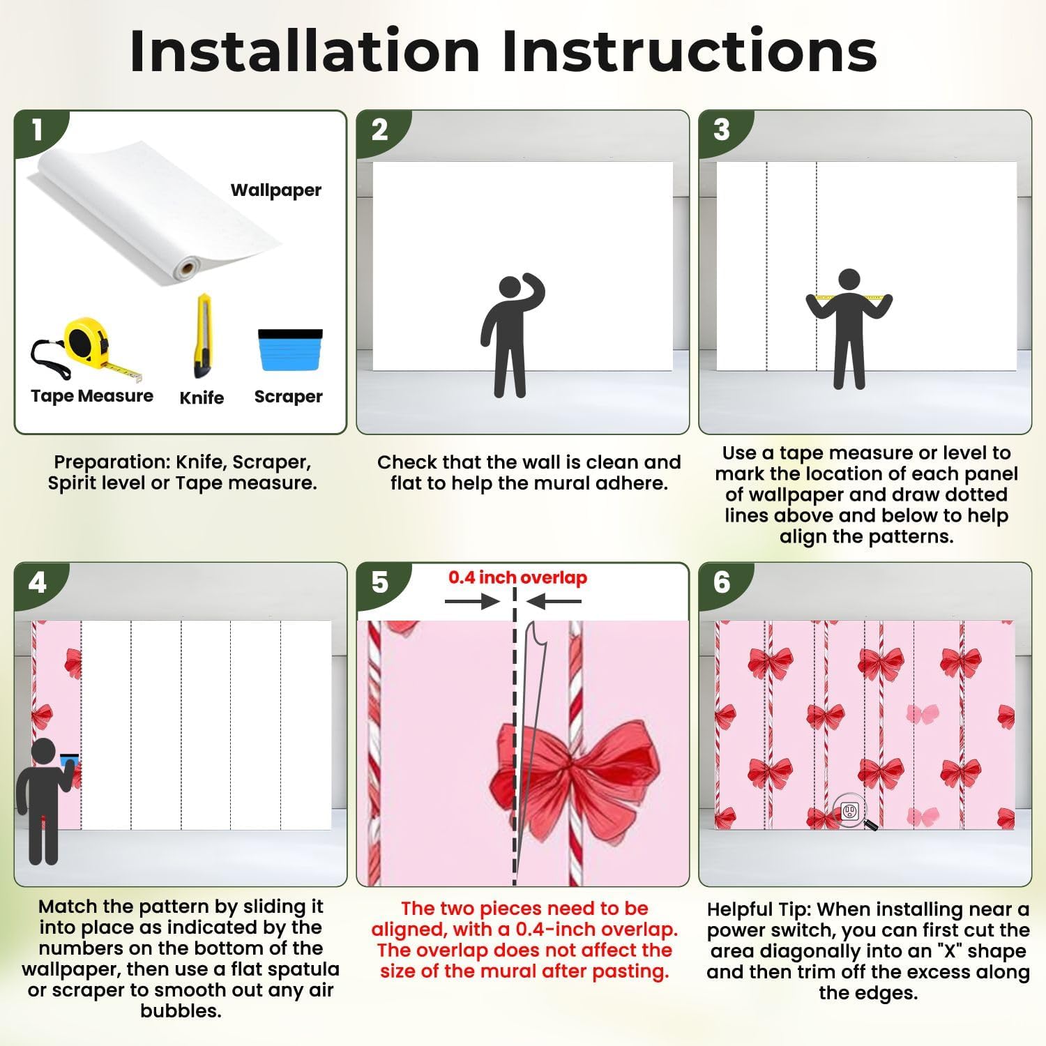 Modern Peel and Stick Wallpaper Removable Wall Murals 3D Candy Cane Christmas Cute red Bow Seamless Coquette Peppermint Sticks Self-Adhesive PVC Wall Stickers for Living Room Bedroom 144"x100"