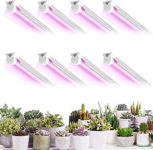 Paquete de 8 luces LED de cultivo, luces de crecimiento T8 de 2 pies, 192 W (8 x 24 W) de espectro completo de alta intensidad con alto valor PPFD,