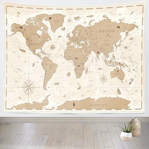 Loccor Tapiz de mapa del mundo de 9 x 6 pies, mapa náutico, nación del bosque, geografía vintage, globo abstracto para colgar en la pared, para