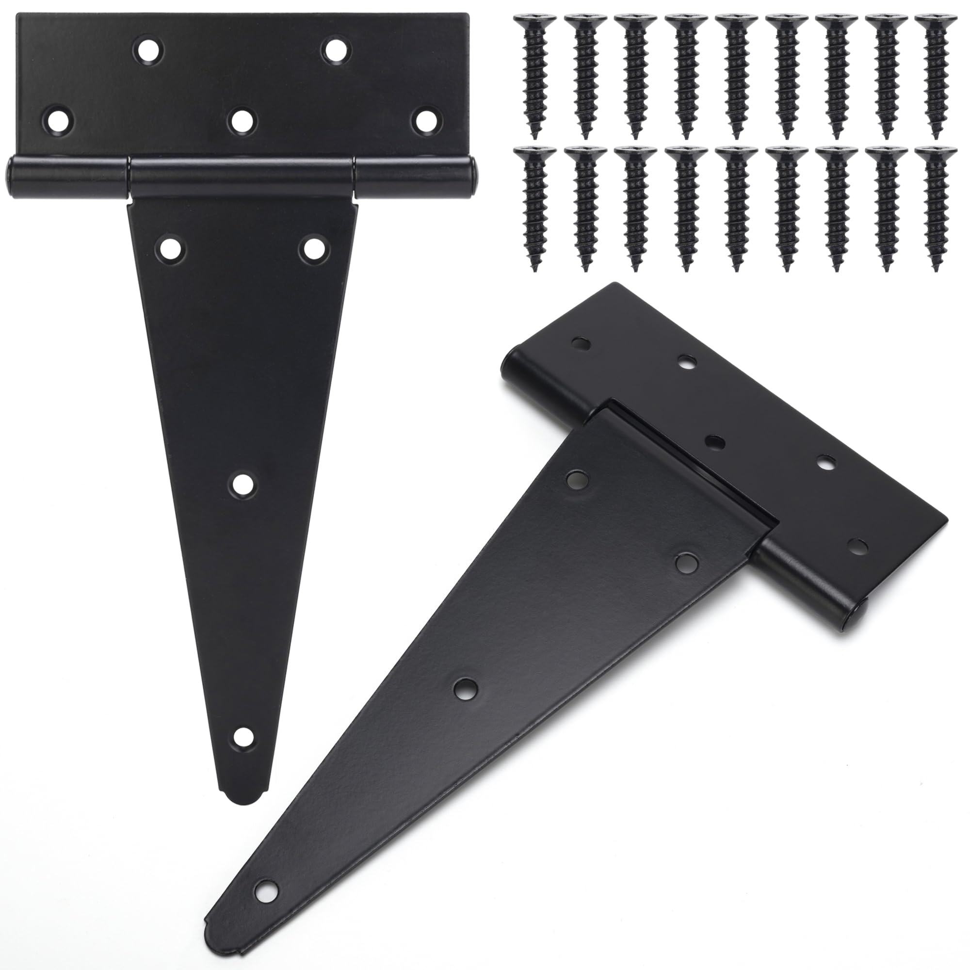 10 Inch T-Strap Gate Hinges, Heavy Duty Shed Door Hinges, Black Tee Hinges for Wooden Fences, Yard Gates, Rustproof Wrought Iron Hardware, 2 Pack