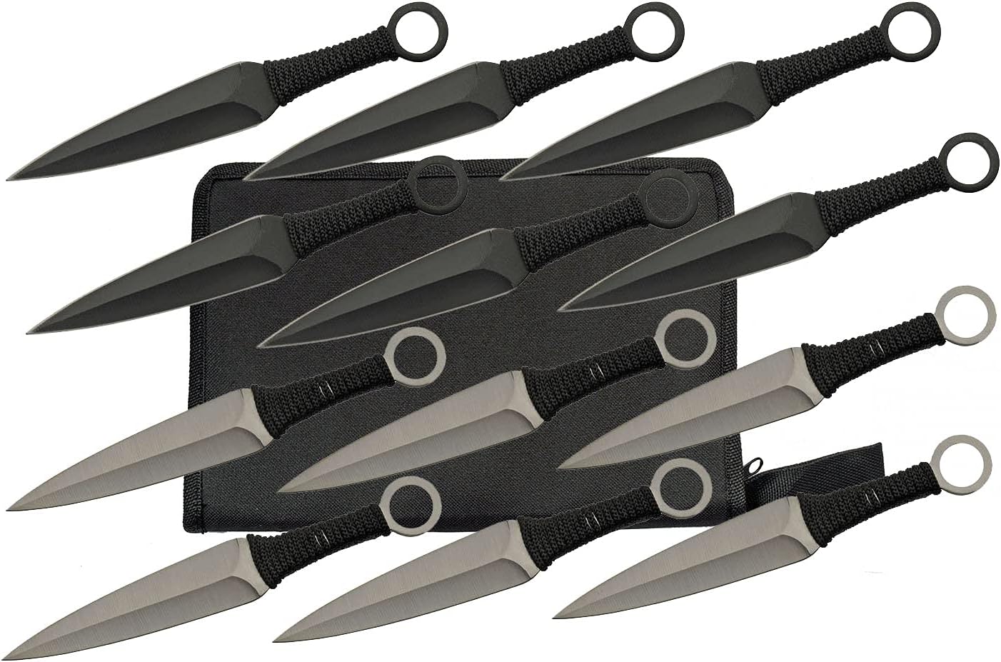SZCO Supplies 12-Piece Kunai Throwing Knife Set – 6-Inch Double-Edged Stainless Steel Throwing Knives with Nylon-Wrapped Handles, Rust-Resistant Spearpoint Blades, and Carrying Case for Beginner & Professional Knife Throwers
