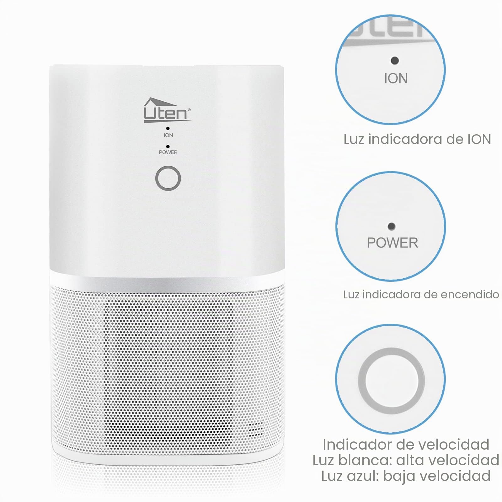 Purificador de aire para alérgicos, para habitaciones de fumadores con filtro HEPA, funcionamiento silencioso contra el polen fino polen y pelo de animales