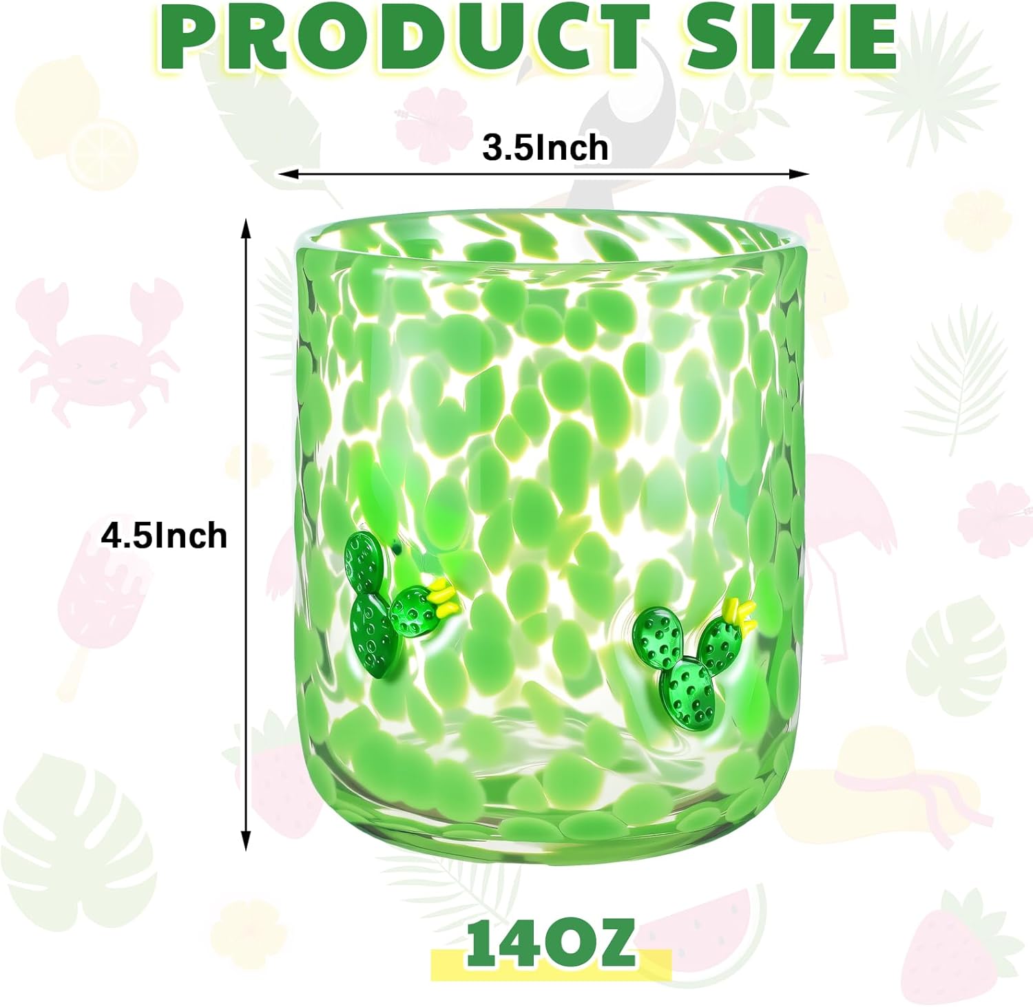 3 Pcs Icon Juice Glasses, 14oz Stemless Drinking Glasses Set, Ideal for Gift & Summer Beach Party Drinkware (Tropical) - Image 3