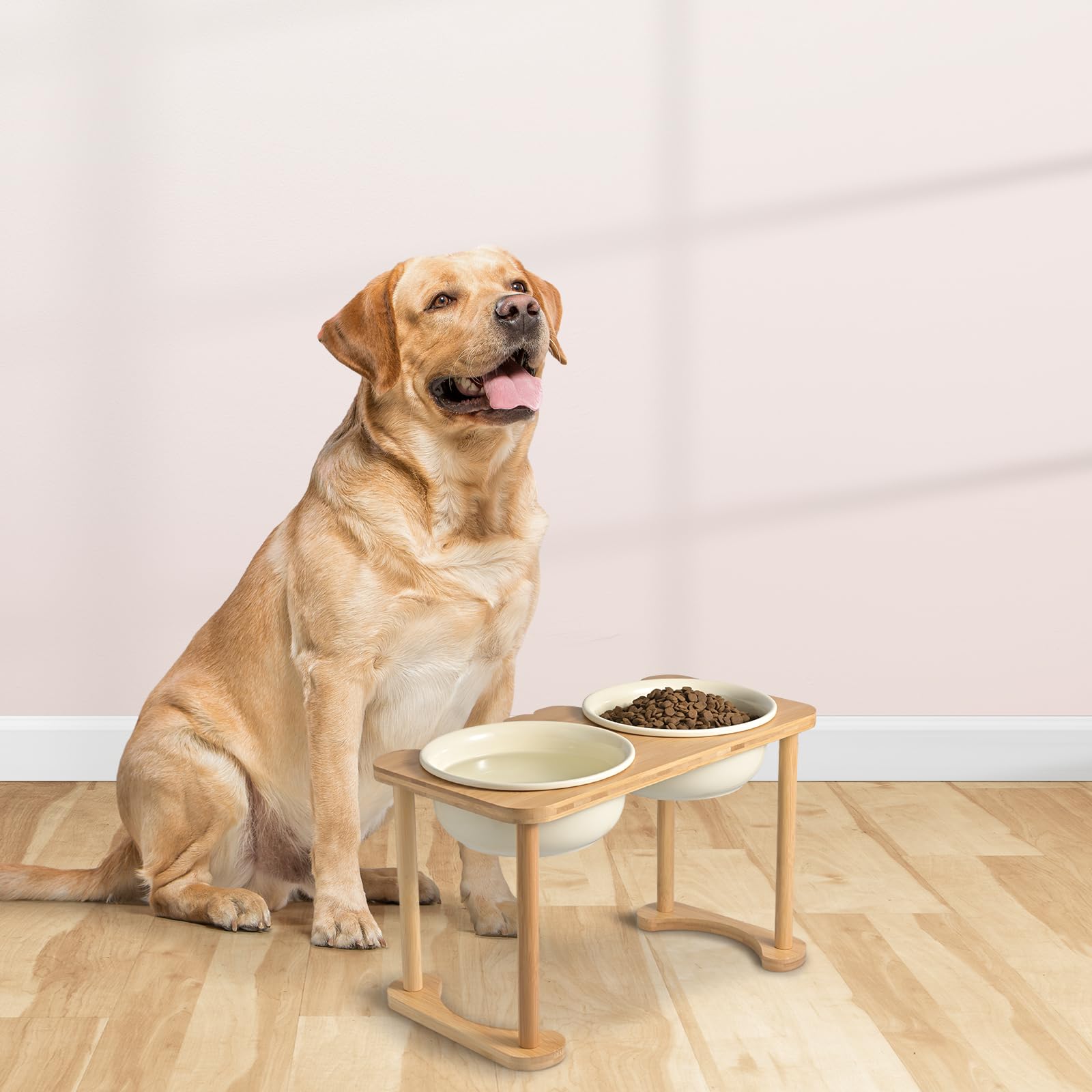 SPUNKYJUNKY Futterstation Hund Erhöht Hundenapf Keramik Erhöhter Futternapf für Hunde und Katzen (1600ml, Beige)