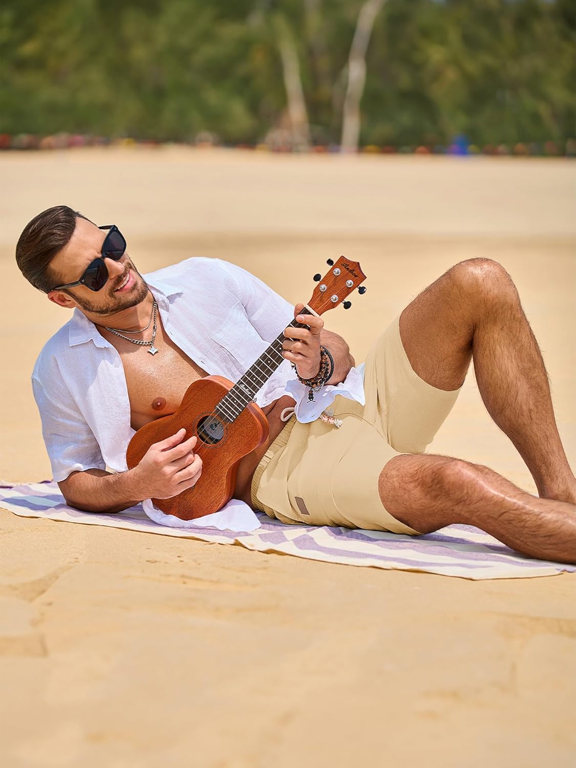 JMIERR Mens Linen Shorts Casual 5"/ 7" Cotton Elastic Waist Drawstring Summer Vacation Beach Shorts with Pockets - Image 5