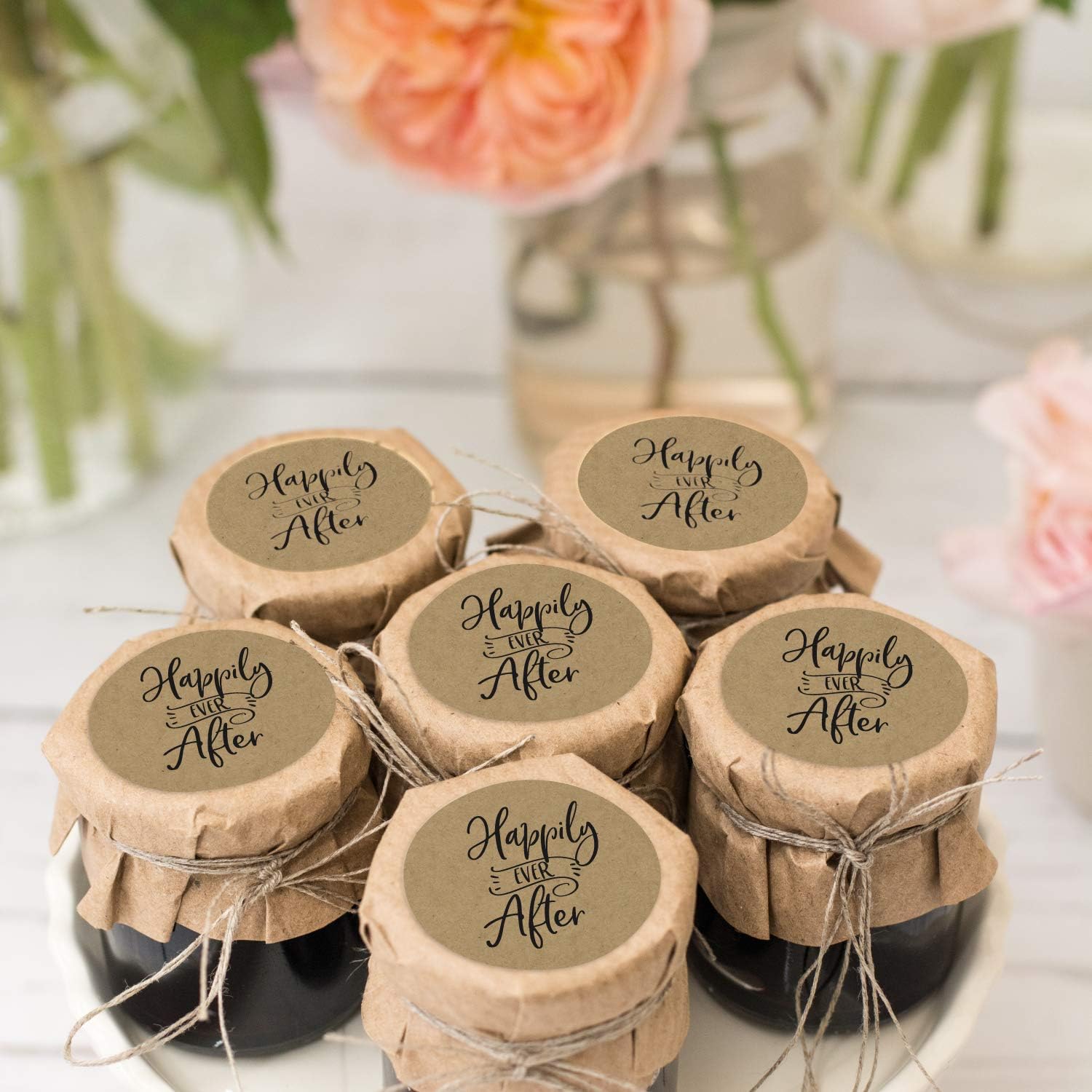 Happily Ever After Stickers / 250 Brown Kraft Wedding Envelope Seals / 1.5" Round Fairytale Invitation Thank You Stickers/Made in The USA