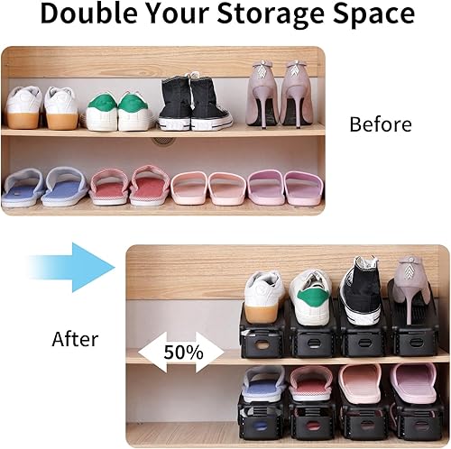 Miniatura 7 de Antigo Organizador de ranuras para zapatos, 20 unidades, apilador de zapatos ajustable para organización del armario, soporte para zapatos de doble