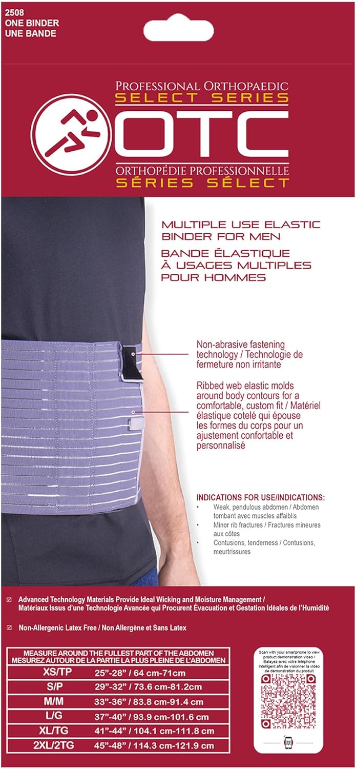 OTC Abdominal Binder for Men, Ribbed Elastic Compression, Select Series (Pack of 2)
