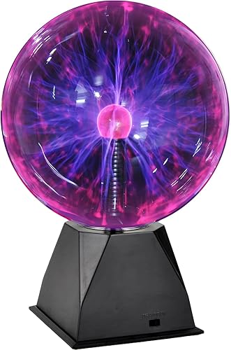 PowerTRC Plasma Ball, 8 inch Plasma Night Lamp, Batter Powered Respond to Touch & Sound Plasma Globe, PartyScience Props, Home Bedroom Decoration