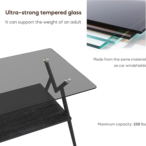 Miniatura 4 de Mesa auxiliar rectangular contemporánea de cristal con patas de metal cruzadas en ángulo para sala de estar, elegante mesa auxiliar de vidrio Todo