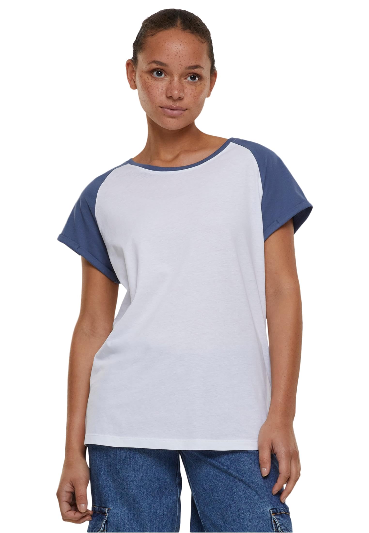 Urban Classics Women's Ladies Contrast Raglan Tee T-Shirt, White/Vintage Blue, XXXXXL
