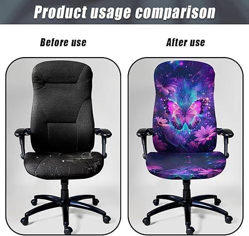 Miniatura 4 de Fundas de asiento para silla de oficina con mariposas moradas, fundas para sillas de escritorio, fundas elásticas para sillas de computadora, fundas