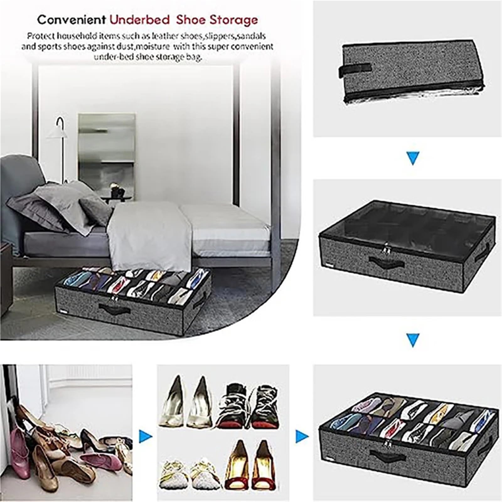 Organizzatore Di Scarpe Sotto Il Letto Organizer for scarpe sotto il letto, può contenere 12 paia di scarpe, organizer for scarpe con finestra trasparente, traspirante, pieghevole Per Risparmiare Spaz