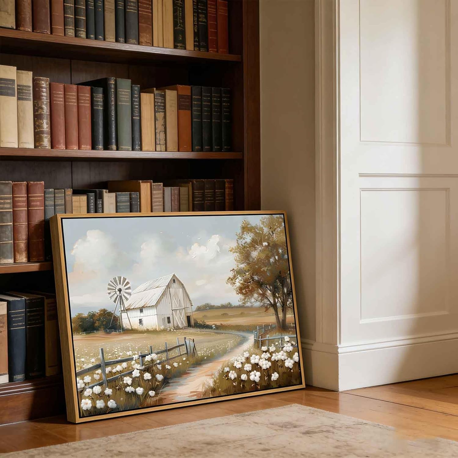Framed Barn Canvas Wall Art Farmhouse Rustic Decor Pictures Farm Windmill Countryside Nature Field Meadow Flower Posters Prints for Home Decoration Bathroom Bedroom Living Room Decoration