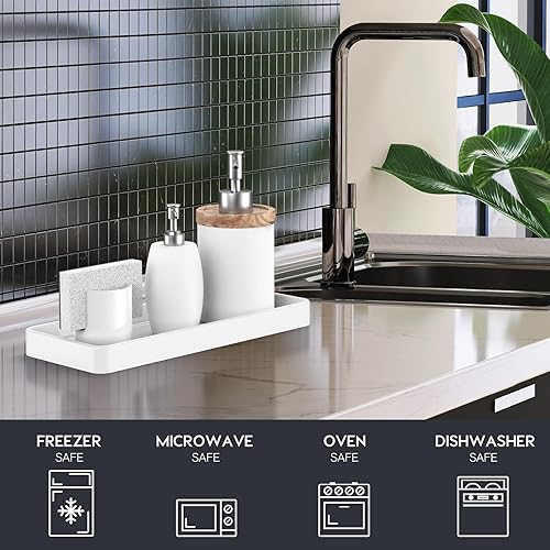 Miniatura 5 de Paquete de 2 bandejas de encimera y tocador de 12 pulgadas, bandeja de cocina para botellas de jabón, bandeja rectangular de tocador para baño,