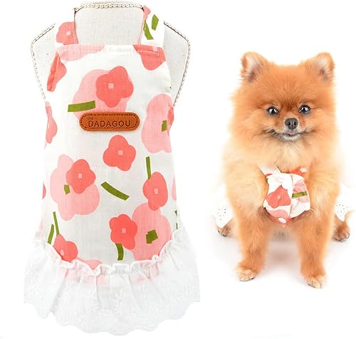 SMALLLEE_LUCKY_STORE Lindo vestido floral de algodón con correa de algodón para mascotas, vestido de verano para perros pequeños, gatos, niñas,