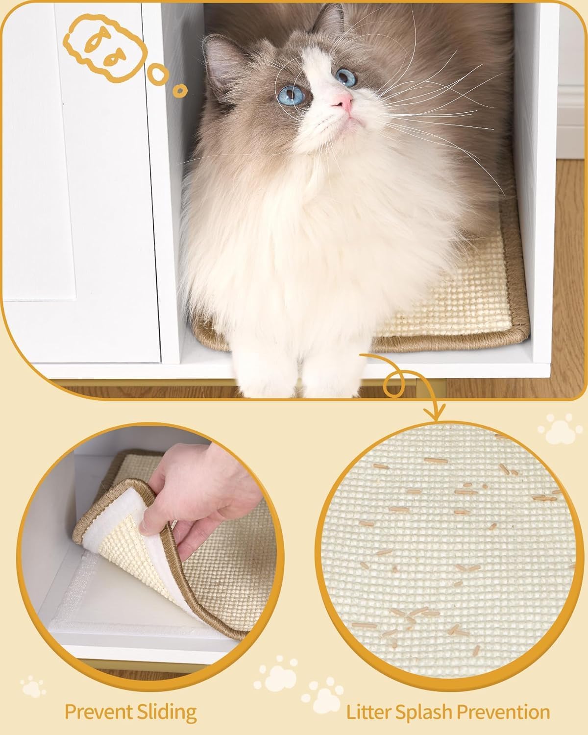 Hzuaneri Cat Litter Box Enclosure Enclosed, Hidden Litter Box Cabinet Furniture with Storage, Wooden Indoor Cat House Large, Modern End Table for Living Room Entryway, White and Gold CB84903A