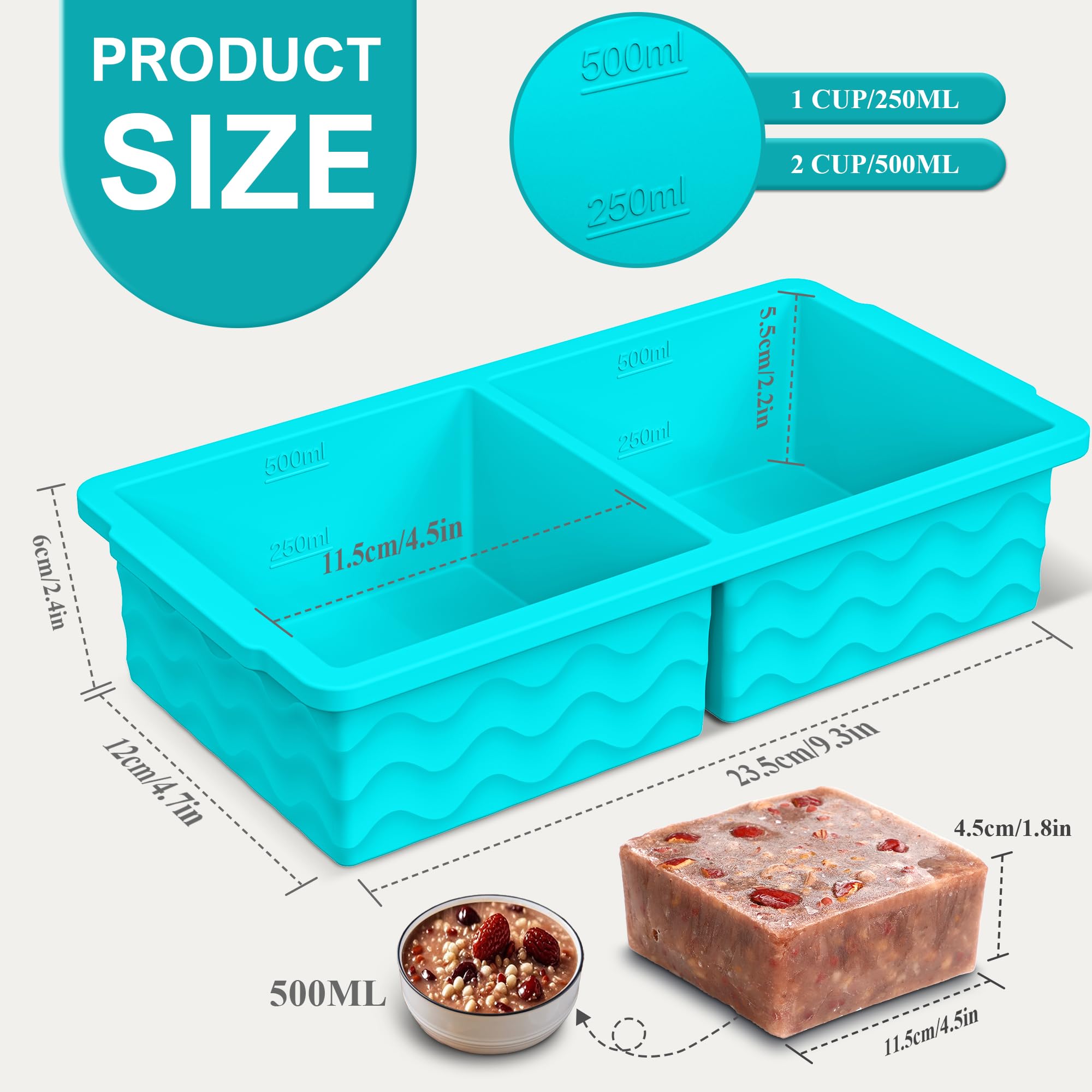 Silicone Freezer Tray with Lid - 2 Cup Soup Freezer Container molds - Extra Large Ice Cube Tray - Silicone Freezer Food Molds for Freezing & Storing Soup, Sauce, Broth, Leftovers (2 Pack?