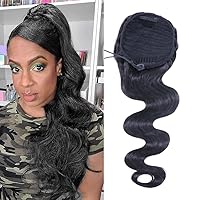 Vista 8 de Extensiones de cabello humano con clip en cola de caballo con cordón, cola de caballo brasileña, cola de caballo para mujer, productos Queen Hair