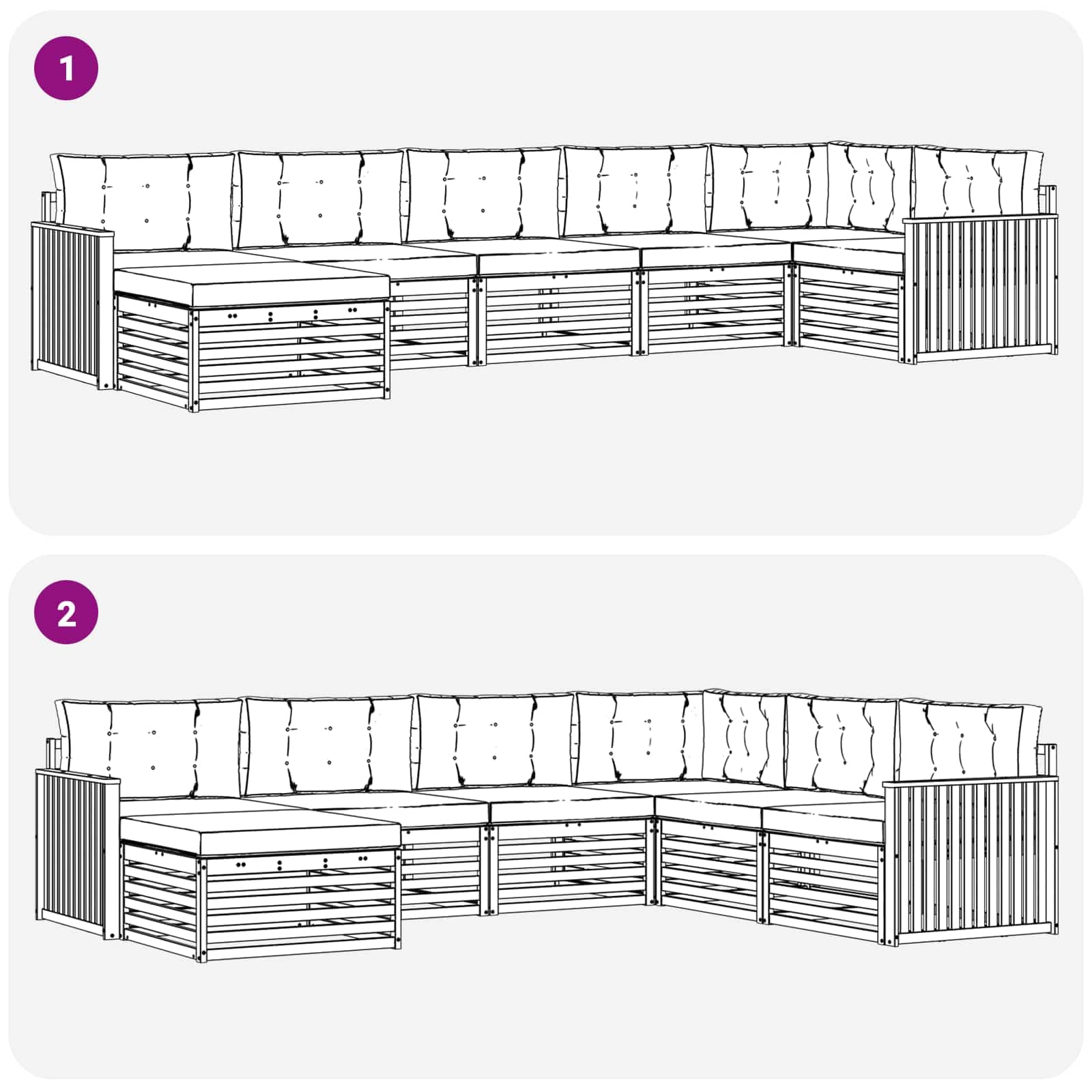 vidaXL Zestawy sof 7 pcs Naturalny i Jasny Szary Lite Drewno Akacji, Ogród, Wygodny zestaw wypoczynkowy, Siedzenie na zewnątrz, Patio, Nowoczesny taras, Meble wygodne