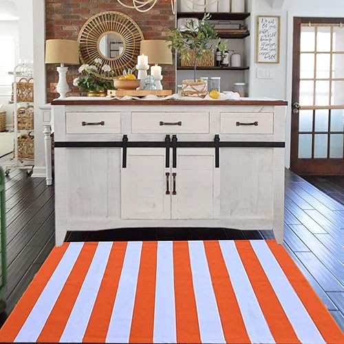 Miniatura 13 de CAINANEL Alfombra de exterior a rayas blancas y negras de 27.5 x 43 pulgadas, tapete de algodón tejido a mano para interiores y exteriores