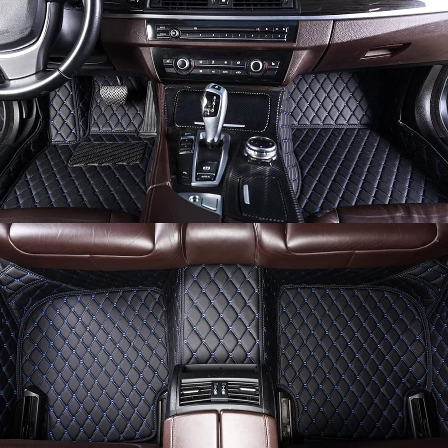 Custom Leather Car Floor Mats for Jeep Compass 2018-2020,Full Surrounded Luxury Carpet,All Weather Front Rear Row Water Proof Interior Floor Matts,F/BlackBlue