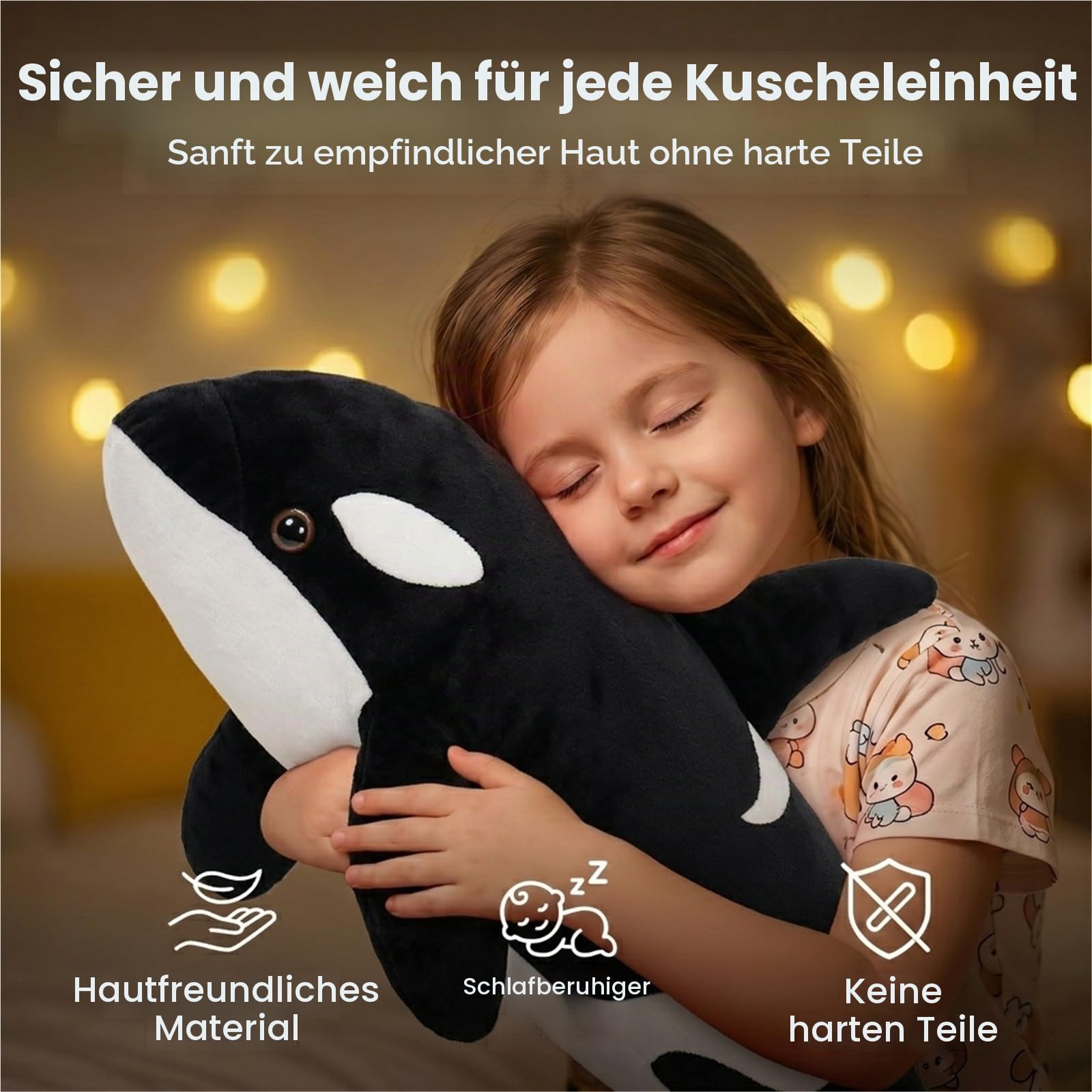 Realistisches Orca-Wal-Plüschtier, Riesiger, Weicher Und Kuscheliger Killerwal, Stofftier for Kinder Und Erwachsene, Heimdekoration(130cm/51.2in)