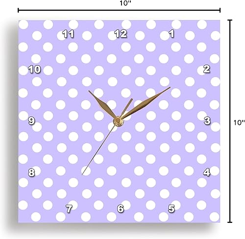 Miniatura 9 de 3dRose LLC - Reloj de pared con diseño de lunares blancos sobre lila, color morado y retro, diseño de lunares femeninos de 10.0 x 10.0 in