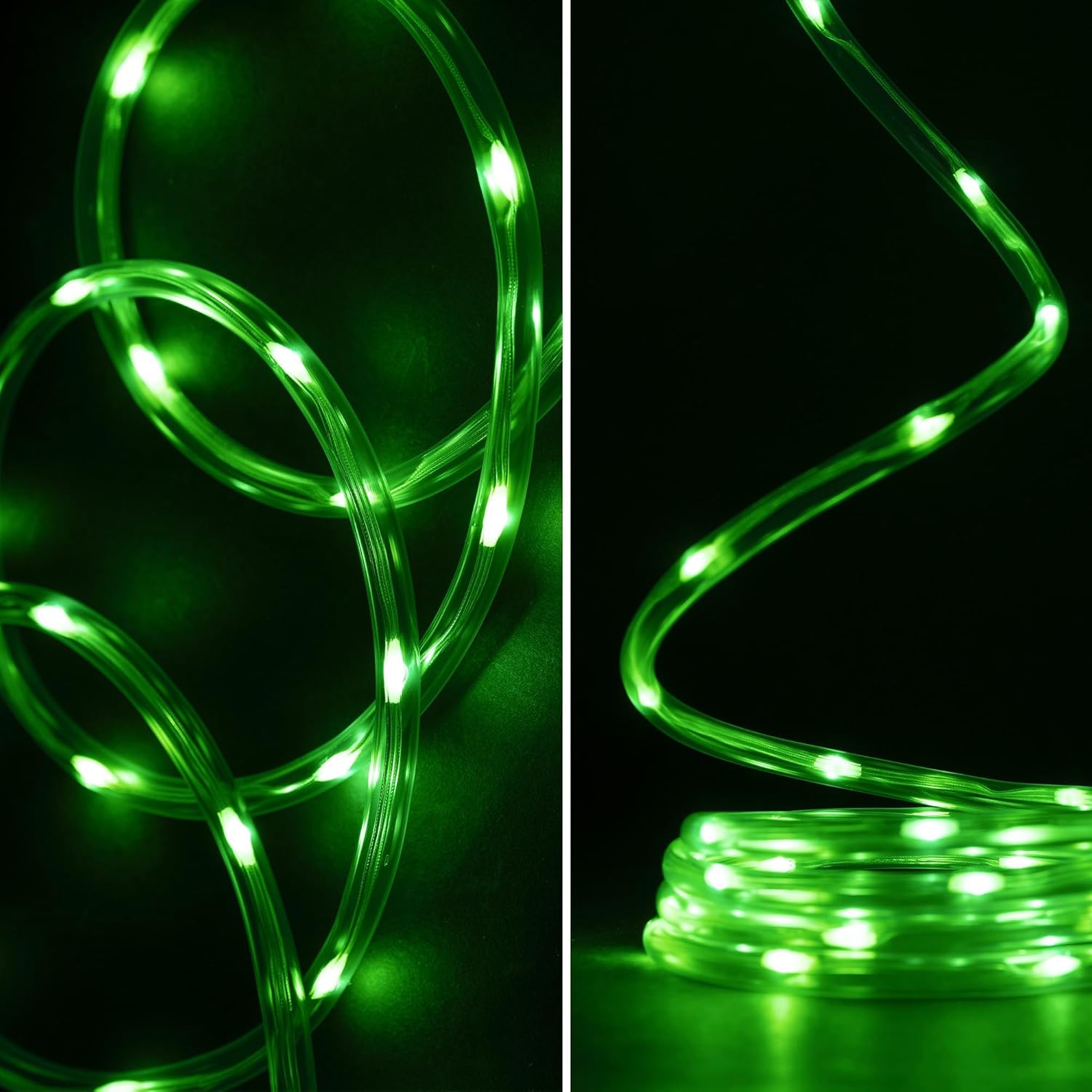 WYZworks 50ft Green LED Rope Light - 8 Modes, Waterproof Outdoor Accent Lighting with Remote, Flexible Clear Tube, ETL Certified, Garden, Patio, Backyard, Holiday Christmas, Tree, Ambient Decor