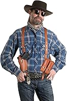 Vista 2 de Sratte Funda ajustable de cuero para pistola para transporte oculto, funda vintage con doble bolsa para revista, accesorio de disfraz de vaquero