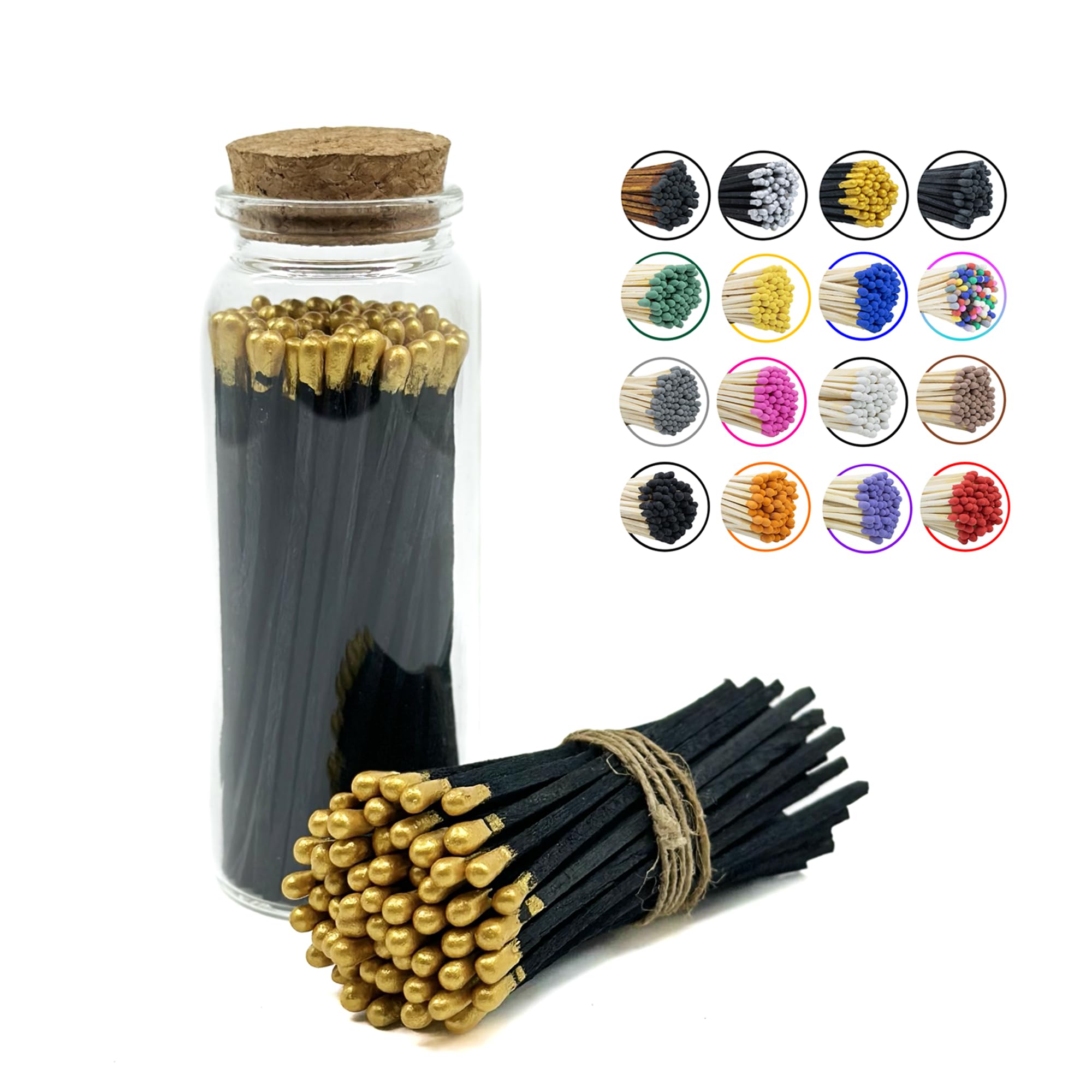 Matches in a Jar | 60+ Matchsticks | Decorative Matchsticks with Strike Pad | Candle Match Holder Long for Fireplace | Match Bottle Cork Closing by