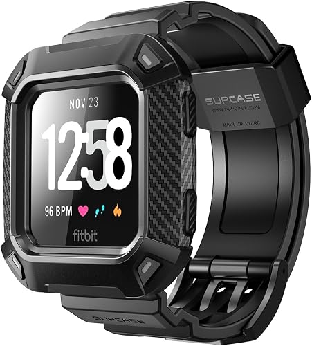 SUPCASE Watch Bands for Fitbit Versa & Fitbit Versa Lite, [Unicorn Beetle Pro] Protective Replacement Wristband Case Band for Fitbit Versa (Black)