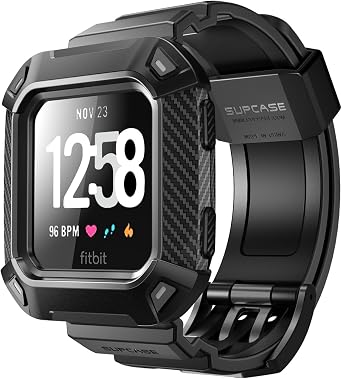 SUPCASE for Fitbit Versa & Versa Lite Watch Bands with Case, Black