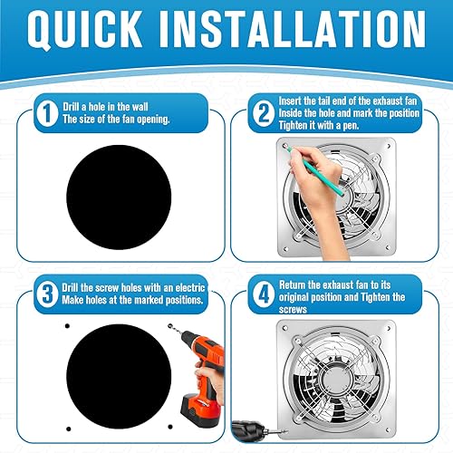 Miniatura 3 de Exhaust Fan 8 Inch, 576 CFM Ventilation Extractor Fan with Damper, Wall Mount Household Ventilation Fans, Potable Metal Attic Exhaust Fan for