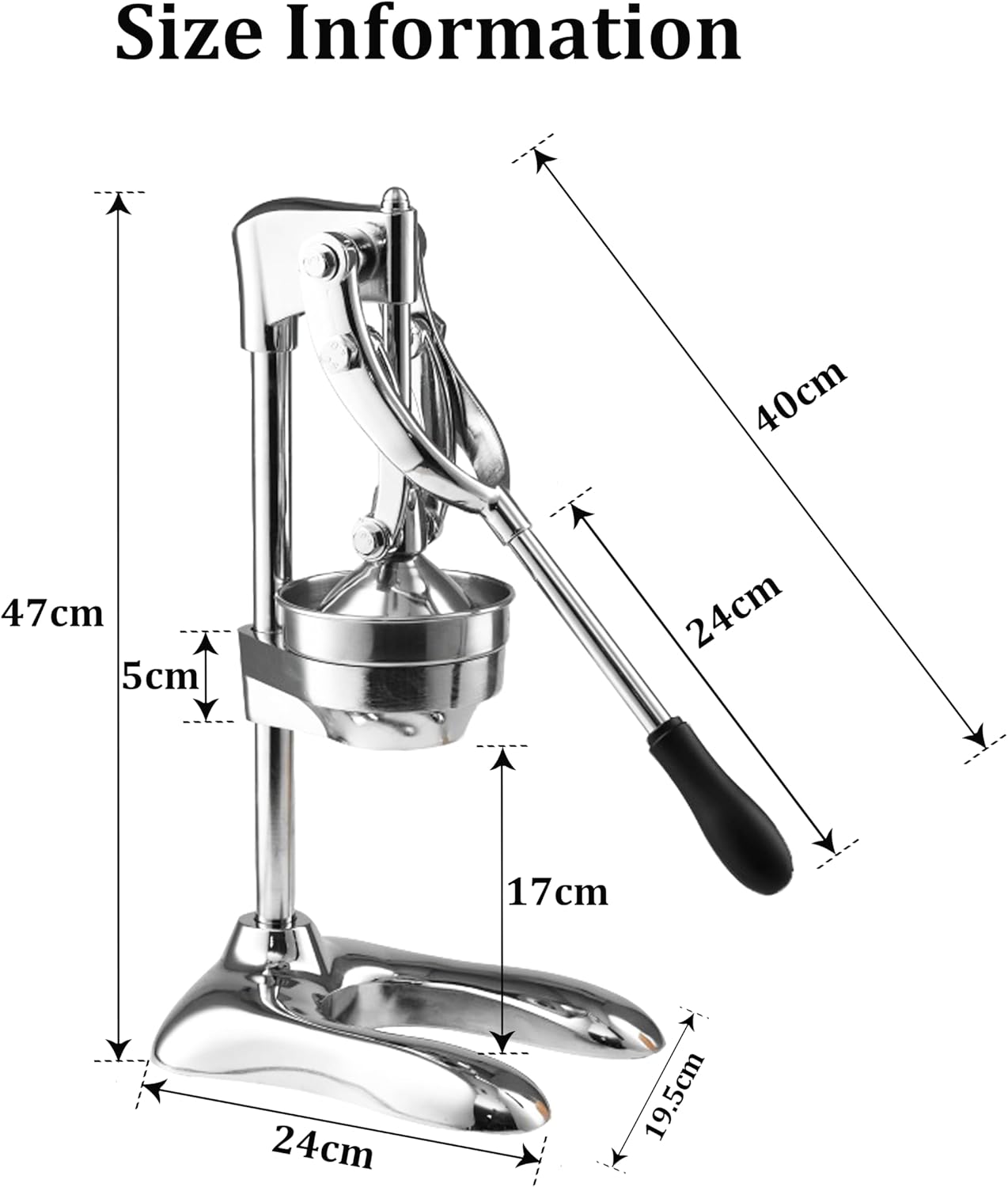 LIU&LIU Stainless Steel Citrus Juicer with Lever Press,Hand Press Fruit Juicer,for Lemon Orange Manual Squeezer,Silver