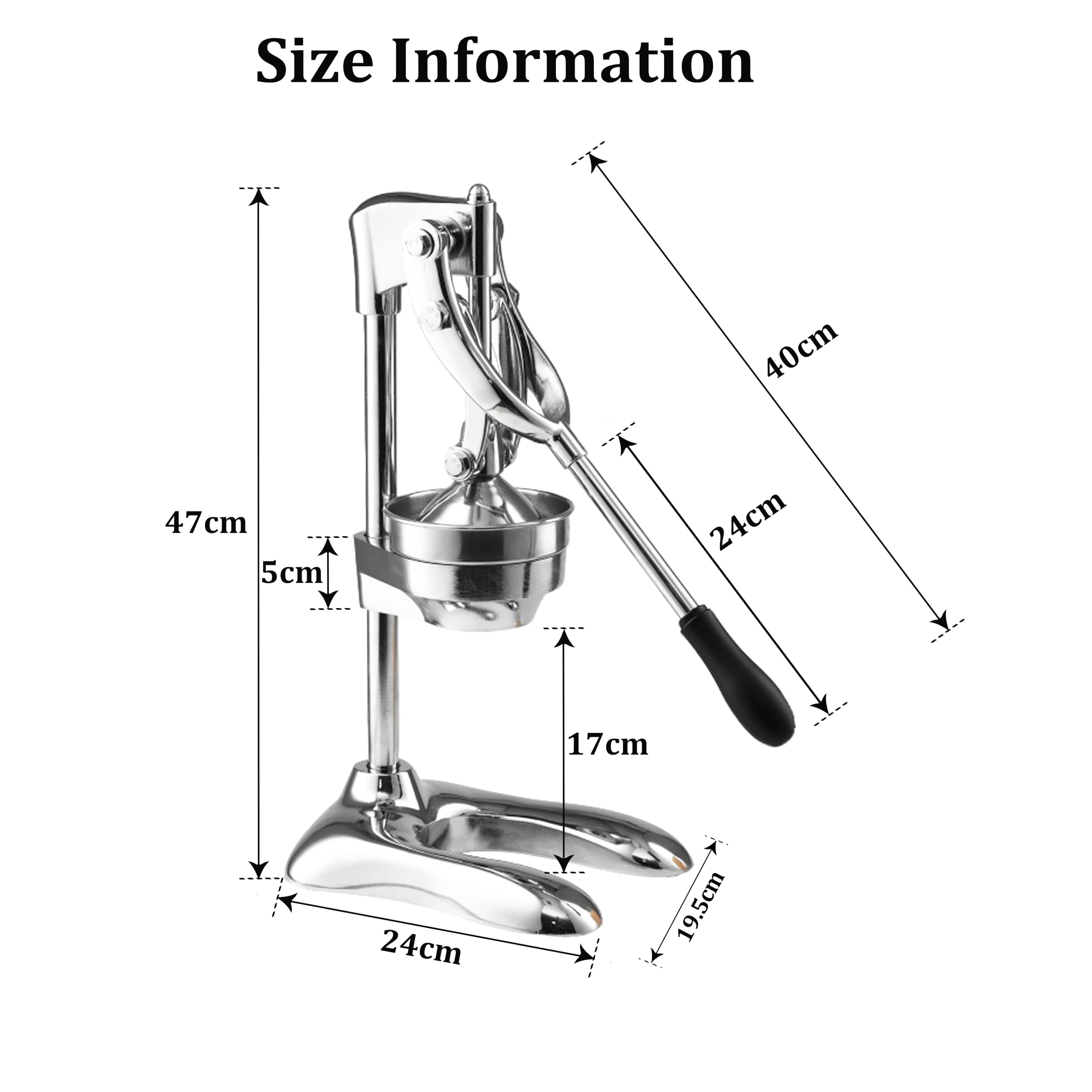 Exprimidor Manual,Exprimidor de Frutas Manual con Tapa de Presión y Filtro en 304, Desmontable y Fácil de Limpiar,Plata