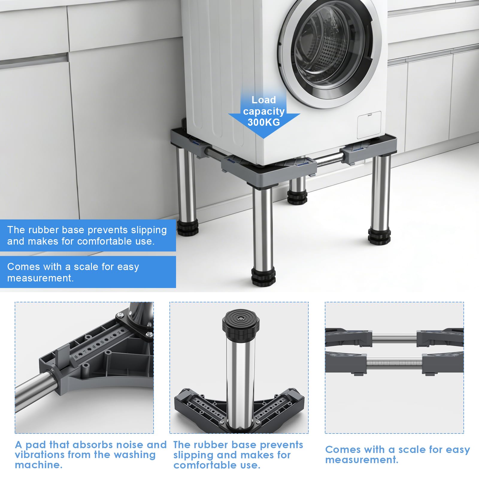 Base para Refrigerador Altura 28-31cm, Pedestal de Lavadora para Frigorífico, Secadora y Congelador con 4 Pies Fuertes, Largo/Ancho 43-66 cm, Gris