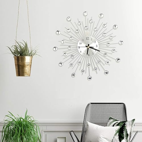 Miniatura 2 de Moderno reloj de pared de cristal 3D, reloj de pared de metal con tachuelas de diamantes brillantes de 12 pulgadas para sala de estar, hotel,