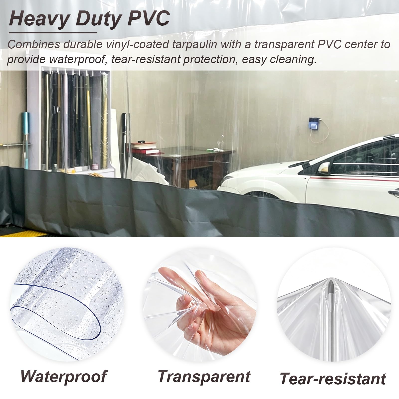 Telo PVC Trasparente Tenda di Separazione Industriale Trasparente Garage | Tende da Garage Antispruzzo per Cabina Verniciatura, Tende Impermeabili in PVC per Area Lavaggio(W5xH2.7m/16.4x8.9ft)